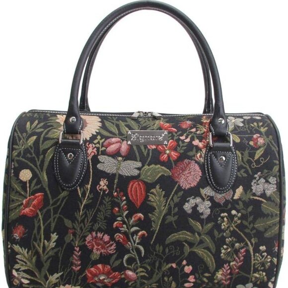 Like NEW Floral Embroidered Tapestry Duffle Bag Overnight Bags Weekend Bag Black - Picture 1 of 10